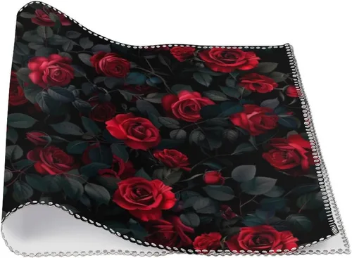 Miniatura 3 de Red Rose Placemats Set of 6 Resistant Table Mats Washable Place Mats for Dinner Party Table Decoration