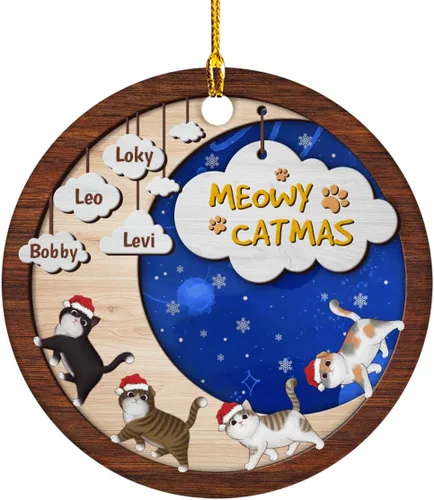 Miniatura 12 de Meowy Catmas - Divertido sombrero de Papá Noel con foto de gato, adorno de Navidad personalizado, regalos para gato, mamá, papá, lindo árbol