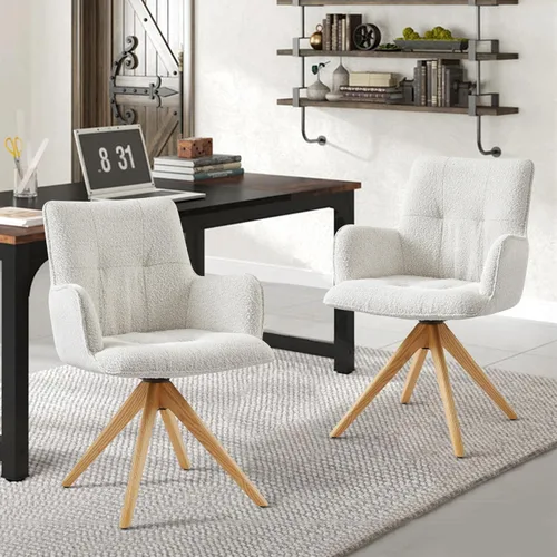 Miniatura 12 de Art Leon Silla de escritorio giratoria – Silla de oficina tapizada de piel sintética sin ruedas, sillón moderno de mediados de siglo con patas