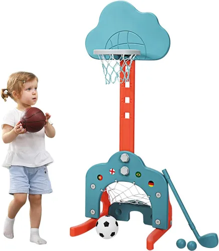 Miniatura 17 de Costzon Aro de baloncesto para niños, altura ajustable de 3.9 pies - 5.2 pies canasta de baloncesto para niños, mini juego de baloncesto portátil