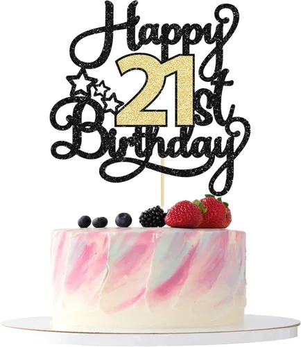 Miniatura 20 de 1 Pieza Feliz Cumpleaños 60 Decoración Superior para Pastel Negro Dorado con Purpurina Brindis por 60 Años Palillo para Pastel de Cumpleaños 60