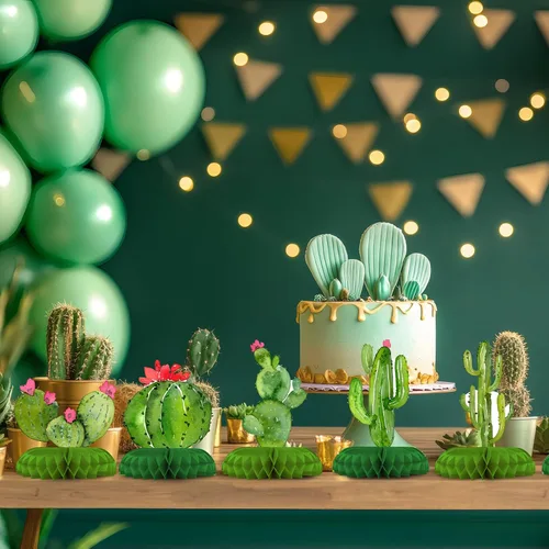 Miniatura 4 de Paquete de 12 decoraciones de mesa de cactus, decoraciones de fiesta de cactus para cumpleaños de niños y baby shower, adornos de mesa de cactus
