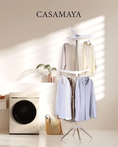 Miniatura 2 de CASAMAYA Tendedero plegable para ropa de 74.8 pulgadas, 2 niveles, con riel giratorio para 54 piezas de ropa, ahorro de espacio, interior, acero