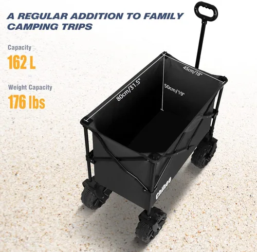 Miniatura 2 de Chihee Carro plegable de playa, carrito de jardín resistente con 2 portavasos, carrito de campamento para ruedas todo terreno con sistema