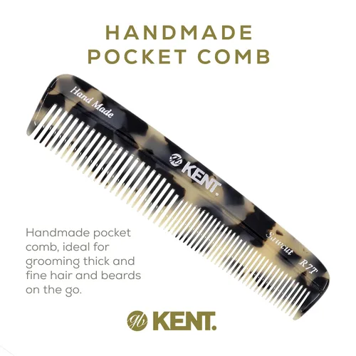Miniatura 3 de Kent R7T TW Peine de bolsillo hecho a mano para hombres, peine de dientes finos y anchos, peines para barba y bigote para el aseo y peinado diario