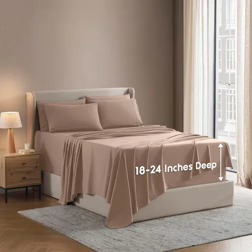 Miniatura 44 de Nestl Juego de sábanas extra profundas tamaño King, sábanas transpirables y refrescantes de 6 piezas, juego de ropa de cama de lujo con bolsillos