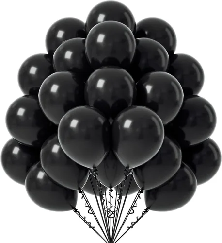 FOTIOMRG - Globos negros de 12 pulgadas, paquete de 50 globos de fiesta negros de buena calidad para cumpleaños, graduación, baby shower, Halloween,