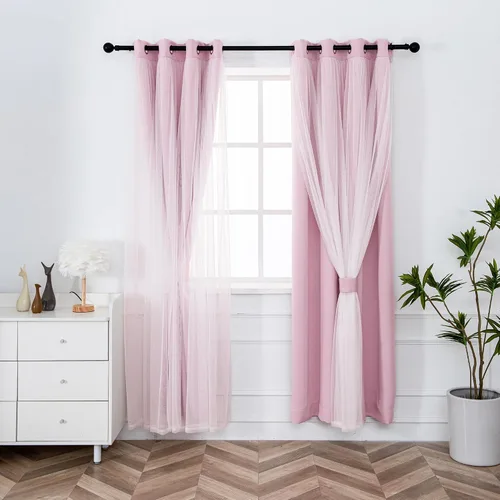 Miniatura 14 de INLINAS Cortinas opacas beige con superposición transparente, paneles térmicos y de reducción de ruido con ojales en la parte superior