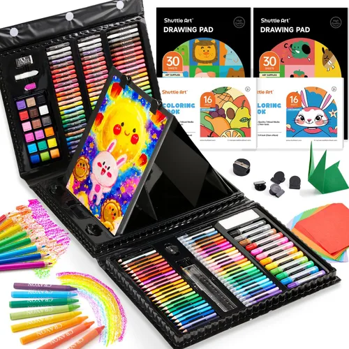 Shuttle Art Juego de arte para niños de 335 piezas, suministros de arte multimedia, kit de arte de regalo con caballete triple, 2 blocs de dibujo, 2