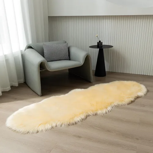 Miniatura 4 de Alfombra de piel sintética de 2 x 6 pies, color beige, lavable a máquina, súper suave, esponjosa, alfombra de piel de oveja mullida para dormitorio