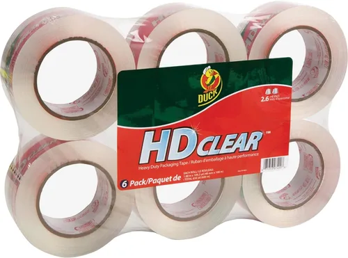 Miniatura 3 de Duck Cinta de embalaje transparente HD resistente, extra larga de 1.88 pulgadas x 109 yardas por rollo, núcleo de 3 pulgadas, 6 rollos (299016)