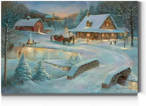 Miniatura 9 de Renditions Gallery Granja de Árboles de Navidad - Arte de pared, escena de invierno campestre con granero rojo, decoraciones encantadoras, Árbol