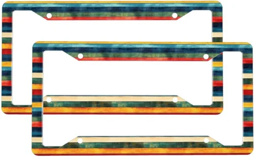 2 Pcs Car License Plate Frames for Women Men - Vintage Color Pattern Print Solid Aluminum License Plate Cover for Car Accessories for Women Men with