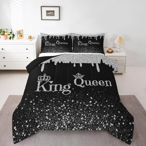 Miniatura 33 de Erosebridal Juego de edredón de corona King y Queen, juego de ropa de cama para parejas adultos, mujeres y hombres, juegos de edredón para boda, San