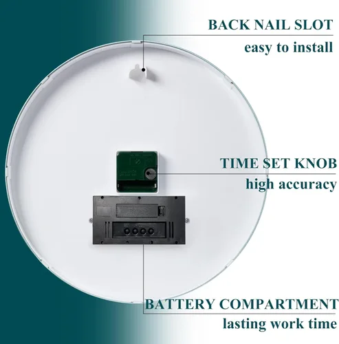 Miniatura 5 de Reloj de pared TIMESS, de 14" con gran esfera silenciosa y sin tictac, funciona con pilas, analógico con pantalla LCD para calendario perpetuo