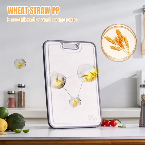 Miniatura 4 de Tabla de cortar de titanio de doble cara con paja de trigo PP lado para cocina, tabla de cortar antideslizante compacta mediana 15.2 x 10.5 pulgadas