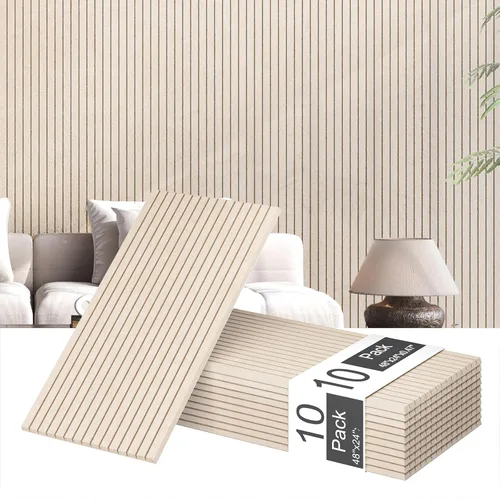 Miniatura 18 de 4 paneles de pared de listones de madera acústica 3D, absorción de sonido con cancelación de ruido, decoración de pared interior de teca natural