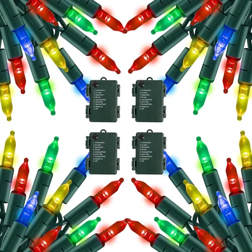 Miniatura 17 de TW SHINE - Luces de Navidad operadas con batería, paquete de 2, total 100 LED, 32 pies, luces de cadena operadas con batería con 8 modos, luces