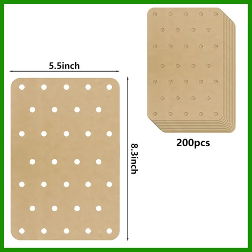 Miniatura 2 de 200 hojas de papel desechable para freidora de aire compatible con Ninja DZ201/DZ401, papel de pergamino perforado rectangular para horneado