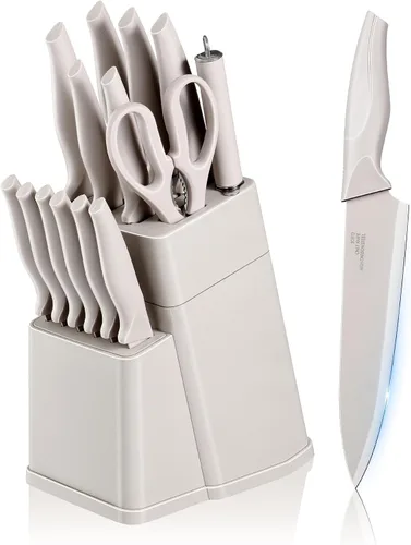 Miniatura 9 de E-far Juego de cuchillos con bloque, juego de 15 piezas de cuchillos de cocina con afilador, juego de cuchillos de chef de acero inoxidable de alto