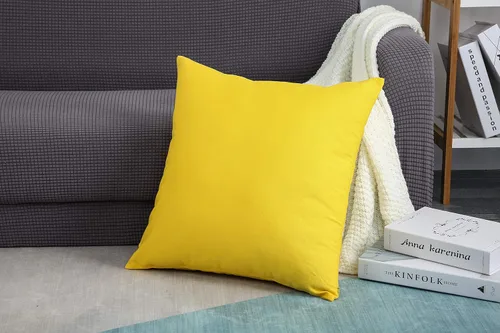 Miniatura 7 de TangDepot - Fundas de almohada decorativas hechas a mano, 100% lona de algodón sólida / fundas de almohada, (40x40 cm, Amarillo)