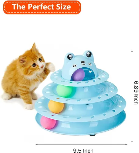 Miniatura 3 de Juguetes para gatos, pista de bola giratoria de 4 niveles, juguete interactivo para gatos de interior, rodillo divertido con bola giratoria Azul