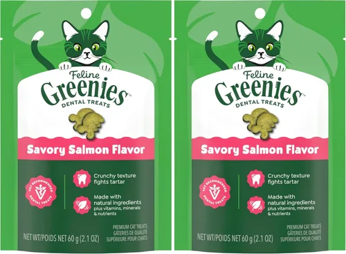 Miniatura 19 de Golosinas dentales naturales Greenies para gatos adultos recomendadas por veterinarios, sabor delicioso a salmón, envase de 9.75 oz
