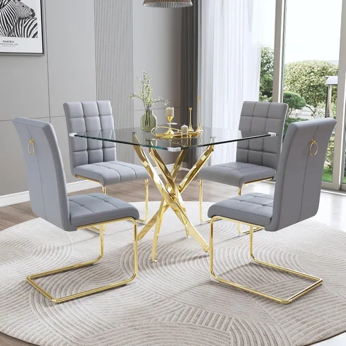 Miniatura 15 de Mesa de comedor redonda de vidrio de 36 pulgadas para 4 personas, mesa de cocina de vidrio circular pequeño con parte superior templada transparente