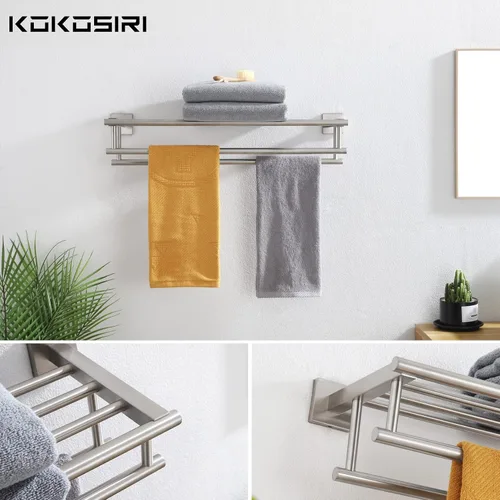 Miniatura 7 de KOKOSIRI Toallero de 20 pulgadas con toalleros dobles para baño, toallero de baño, toallero montado en la pared, acero inoxidable SUS 304, níquel