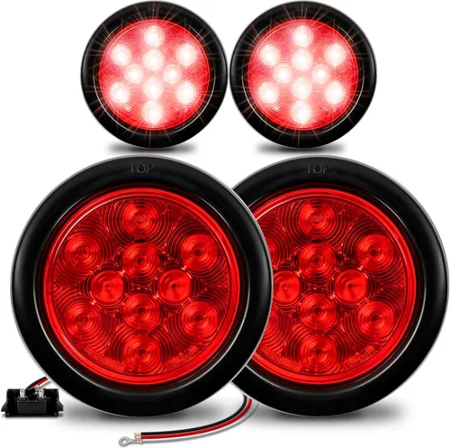 Luces de LED traseras, de freno, redondas, color rojo, de 4 pulgadas para camiones, casas rodantes, Jeep. – Certificado DOT, anillo de hule y
