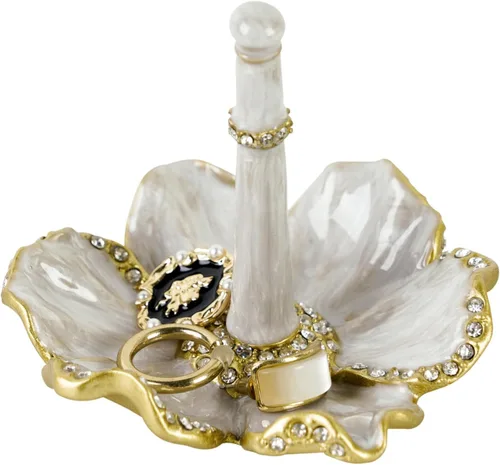 NIKKY HOME Vintage Ring Holder Jewelry Dish, Flower Shaped Retro Trinket Display Decorative Metal Tray Classy Birthday Christmas Gifts for Women,