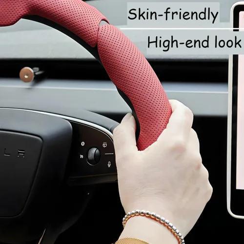 Miniatura 4 de Funda para volante de automóvil, de piel napa de 15 pulgadas, juego de 3 protectores antideslizantes para volante de automóvil, ajuste universal