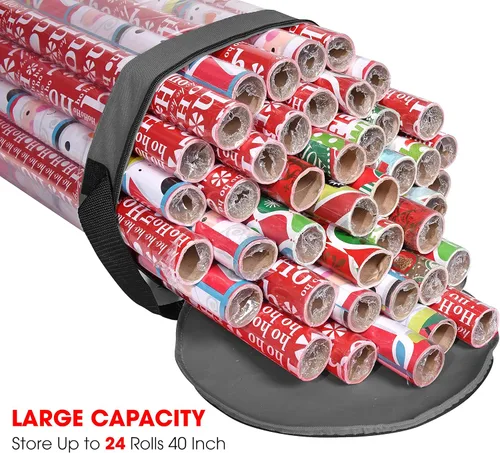 Miniatura 5 de Bolsa de almacenamiento de papel de regalo, organizador de papel de regalo debajo de la cama para almacenar múltiples rollos de papel de regalo, Gris