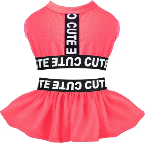 Miniatura 14 de CuteBone Vestido deportivo de dos piezas para perros Athleisure con estampado de leopardo, falda rosa para cachorros, ligera, para perros pequeños
