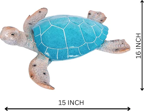 Miniatura 3 de Decoración de jardín de tortugas marinas, 15.75 pulgadas de largo, azul aguamarina y beige, decoración de pared o mesa para interiores y exteriores