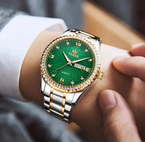 Miniatura 60 de OLEVS - Relojes de diamantes para hombres, relojes de vestir a prueba de agua, relojes analógicos de cuarzo de lujo con calendario de fecha y correa