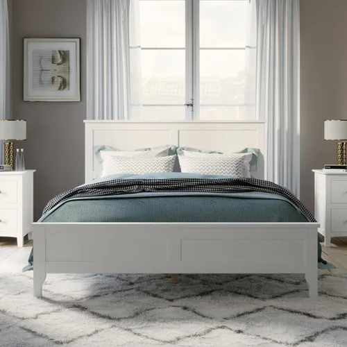 Miniatura 3 de Cama de plataforma de madera maciza de estilo moderno con cabecero, estribo, marco de cama de madera y patas de soporte central de madera maciza,