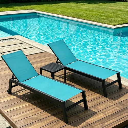 Miniatura 46 de PURPLE LEAF Juego de 2 tumbonas de aluminio para patio al aire libre con ruedas y mesa auxiliar, tumbona de piscina para jardín al aire libre, junto