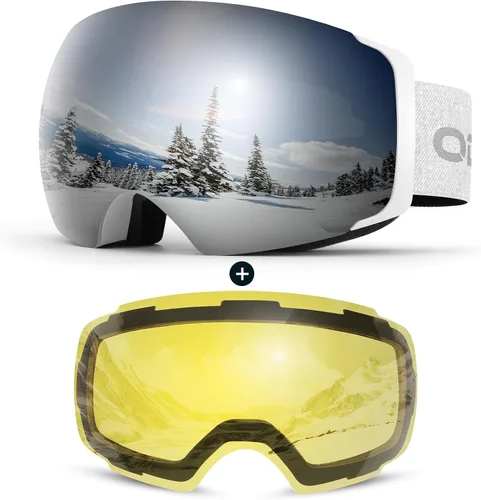 Miniatura 17 de Odoland Magnetic Interchangeable Ski Goggles with 2 Lens, Large Spherical Frameless Snow Snowboard Goggles for Men Women