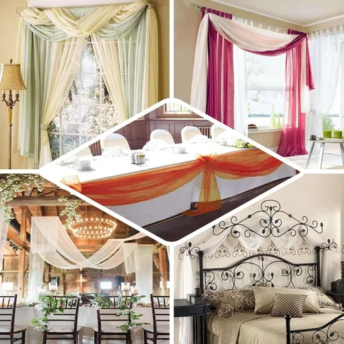 Miniatura 4 de Efavormart - Paneles de cortina de organza transparente verde salvia de 18 pies, cenefa para ventana, arco de boda, tela drapeada para mesa