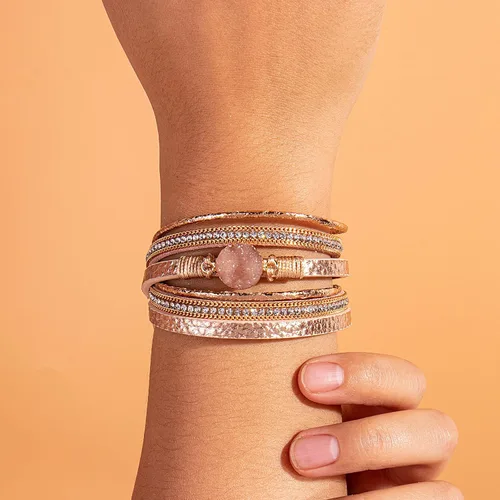 Miniatura 2 de Pulseras bohemias de cuero con cierre magnético para mujer, Cuero sintético