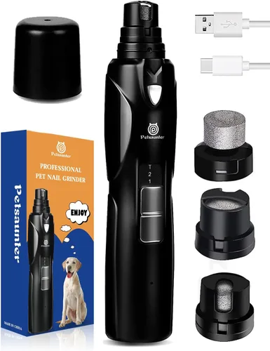 Petsaunter Cortauñas para Perros, 2 Velocidades y Luz LED, Interruptor Táctil, Tipo C, Cortauñas para Perros Silencioso y de Baja Vibración, y 3