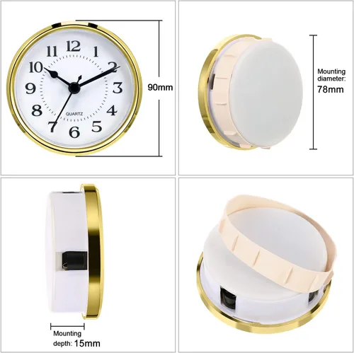 Miniatura 2 de Hicarer Reloj de cuarzo de 90 mm con inserción/ajuste de 3 1/2 pulgadas con número arábigo, movimiento de cuarzo (borde dorado)