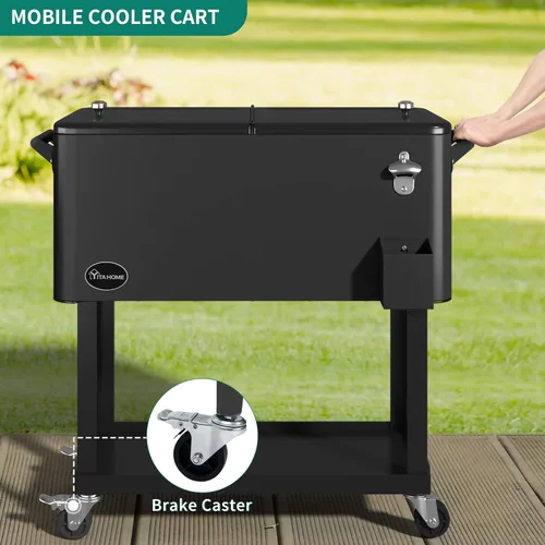 Miniatura 4 de YITAHOME Carro enfriador con ruedas de 80 cuartos de galón con abridor de botellas, enfriador portátil para patio con ruedas, carrito de bebidas