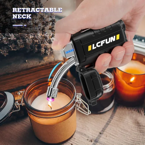 Miniatura 2 de LcFun Encendedor eléctrico recargable USB C, encendedores de plasma impermeables con pantalla LED de batería, encendedores de arco largo resistente