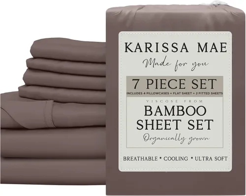 Miniatura 83 de KARISSA MAE Juego de sábanas tamaño individual de viscosa de bambú refrescante, 100% cultivadas orgánicamente, bolsillo profundo de 18 pulgadas