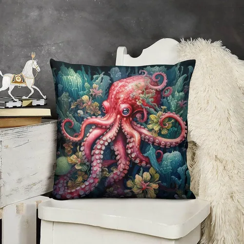 Miniatura 12 de Cojines Decorativos para Sala - Fundas de cojín cuadradas suaves de pulpo, 20 x 20 pulgadas, náutico, costero, playa, casa, vida marina, decoración