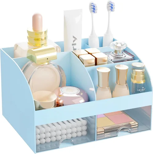 Miniatura 12 de Organizador de maquillaje con 2 cajones, almacenamiento de cosméticos para tocador y encimera de baño, organización de maquillaje y almacenamiento