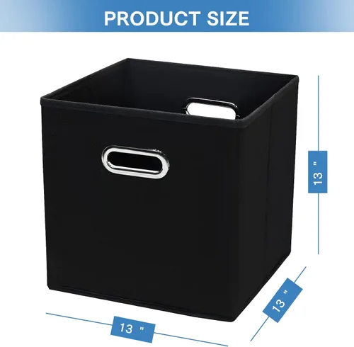 Miniatura 2 de STOREONE Contenedores organizadores de 13 pulgadas, cubo de almacenamiento de tela negra, cesta de almacenamiento plegable con asas dobles y cajas
