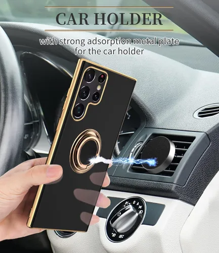Miniatura 5 de Funda compatible con Samsung Galaxy S22 Ultra con soporte de anillo atril [con magnético] TPU suave a prueba de golpes electrochapado funda Negro